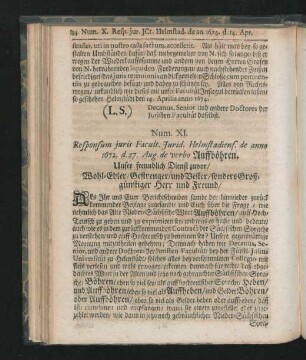 Num. XI. Responsum iuris Facult. Iurid. Helmstadiens. de anno 1672 d. 27. Aug. de verbo Auffböhren.
