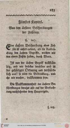 5. Kapitel. Von den äußern Beschreibungen der Foßilien