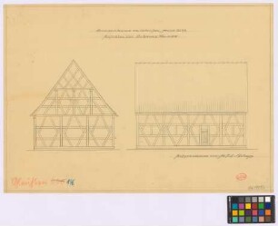 Gleußen (Landkreis Coburg): Bauernhaus, Haus Nummer 33. Scheune (Giebel-Ansicht, Seiten-Ansicht)