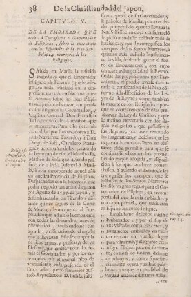 Capitulo V. De la embaxada que embiò à Taycosama el governador de Filipinas, sobre lo executado con los Espanoles de la Nao San Felipe, y martyrio de las religiosos