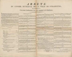 Arrêté du conseil municipal de la ville de Strasbourg, du 26 Pluviôse an 9, concernant l'établissment d'un octroi municipal et de bienfaisance