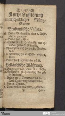 Kurtze Aufflösung unterschiedlicher Müntz-Sorten.
