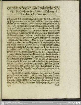 Durchlauchtigster Großmächigster König, Hochgeehrter Herr Vetter, Schwager, Bruder und Gevatter