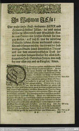 Leichenpredigt : Lebens-Krone. [Antritt]. Leichen-Text. Eingang. Abhandelung