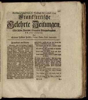 Num. LI. Dienstags, den 25. Junii 1743 - Num. LX. Freytags, den 26. Julii 1743