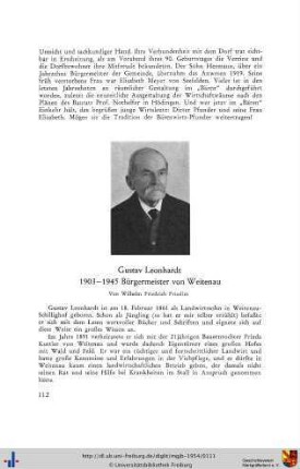 Gustav Leonhardt. 1903-1945 Bürgermeister von Weitenau