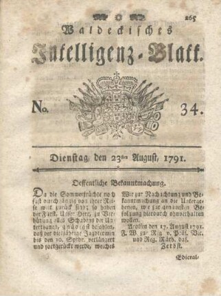 No. 34, Dienstag, den 23ten August, 1791