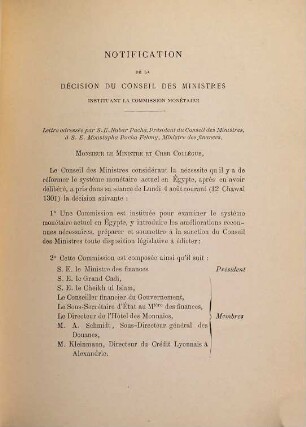 La réforme monétaire en Égypte : 1885 Année de l'Hégire 1303
