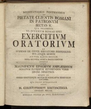 2,5: Meditationis Posterioris De Pietate Clientis Romani In Patronvm Sectio V.