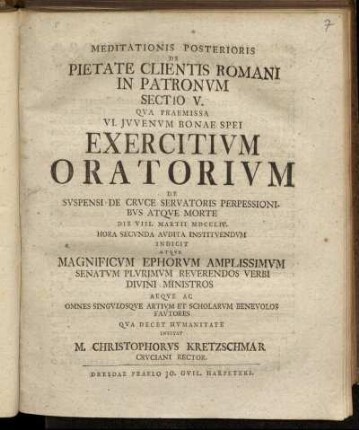 2,5: Meditationis Posterioris De Pietate Clientis Romani In Patronvm Sectio V.