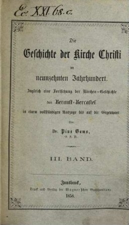 Geschichte der Kirche Christi im neunzehnten Jahrhundert, mit besonderer Rücksicht auf Deutschland, 3