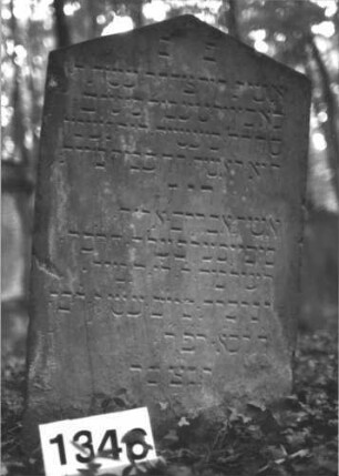 Grabstein 1346 (Index: 99900252) Material: Sandstein Zustand: leicht angewittert Maße HxBxT: 95x57x8 cm Beschreibung: Stele mit Dreiecksabschluss: Grabstein 1346