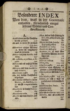 Besonderer Index Von dem, was in der Grammatic enthalten, ...