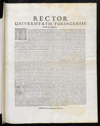 Rector Universitatis Tubingensis Lectori suo Salutem