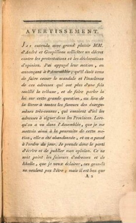 Opinion ... sur le projet de decret contre les protestations