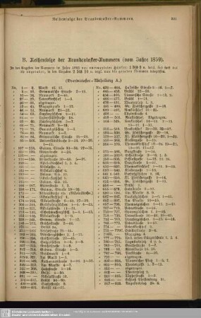 B. Reihenfolge der Brandcataster-Nummern (vom Jahre 1859)