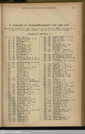 B. Reihenfolge der Brandcataster-Nummern (vom Jahre 1859)