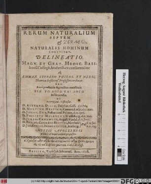 Rerum Naturalium Septem & Naturalis Hominum Constitut. Delineatio