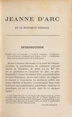Jeanne d'Arc et le sentiment national (1412 - 1431, 1870 - 18**)