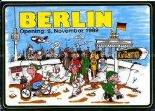 Postkarte mit Karikatur zur Maueröffnung