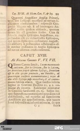 Caput XVIII. Ad Nicaenos Canones V. VI. VII.