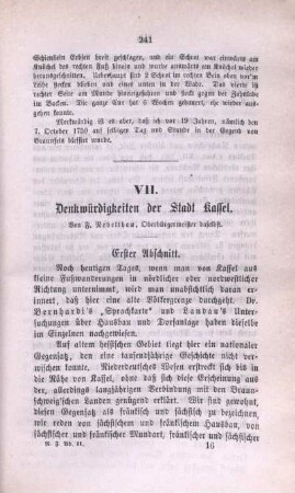 VII. Denkwürdigkeiten der Stadt Kassel.
