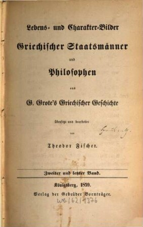 Lebens- und Charakter-Bilder griechischer Staatsmänner und Philosophen, 2