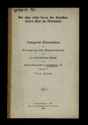 Über einige stetige Kurven, über Bogenlänge, linearen Inhalt und Flächeninhalt