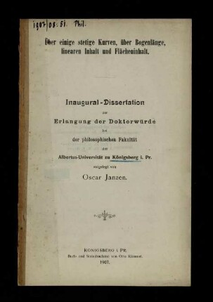 Über einige stetige Kurven, über Bogenlänge, linearen Inhalt und Flächeninhalt