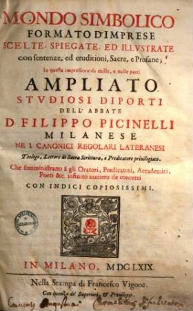 Mondo simbolico : formato d'imprese scelte, spiegate ed illustrate ...