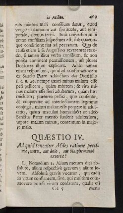 409-445, Quaestio IV. Ad quid teneatur Miles ratione pecuniae, metu, aut dolo, aut blasphemando extortae?