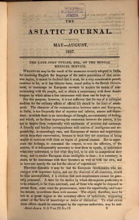 The Asiatic journal and monthly register for British and foreign India, China and Australasia. 23. 1837