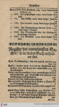 Register der vornehmsten Sachen/so in diesem Buch enthalten sind