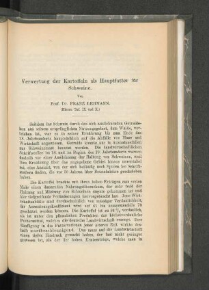 Verwertung der Kartoffeln als Hauptfutter für Schweine.