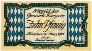 Geldschein / Notgeld, 10 Pfennig, 26.3.1921