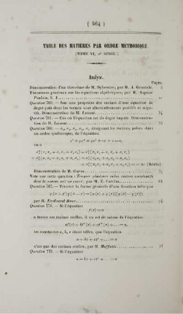 Table des Matières par ordre méthodique.