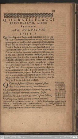 Q. Horatii Flacci Epistolarum, Liber Secundus. Ad Augustum. Epist. I
