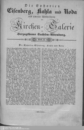 Die Ephorien Eisenberg, Kahla und Roda, Parochie Seitenroda : 1. Lieferung
