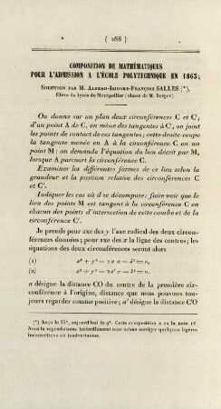 Composition de mathématiques pour l'admission a l'École Polytechnique en 1863.