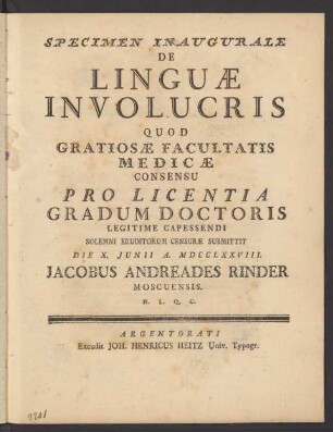 Specimen Inaugurale De Linguæ Involucris