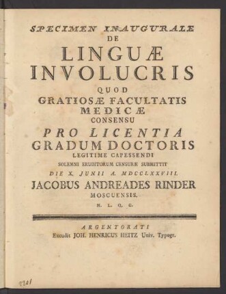 Specimen Inaugurale De Linguæ Involucris