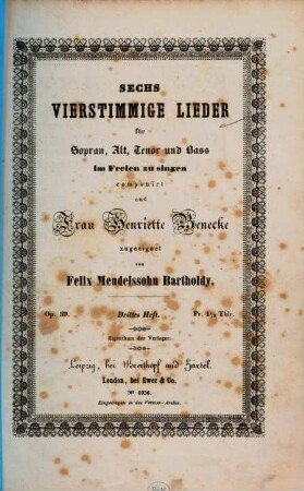 Sechs vierstimmige Lieder für Sopran, Alt, Tenor und Bass im Freien zu singen : op. 59