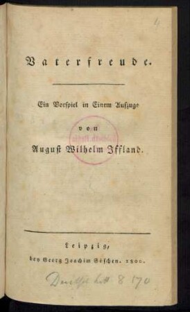 Vaterfreude : Ein Vorspiel in Einem Aufzuge