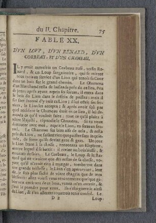 Fable XX. D'vn lovp, d'vn renard, d'vn corbeau, et d'un chameau.