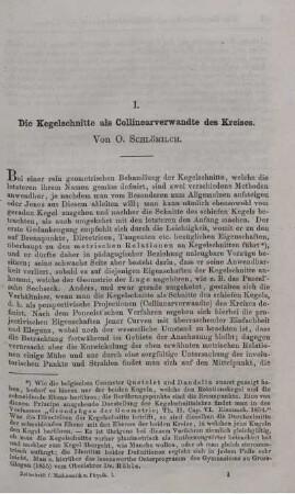 I. Die Kegelschnitte als Collinearverwandte des Kreises.
