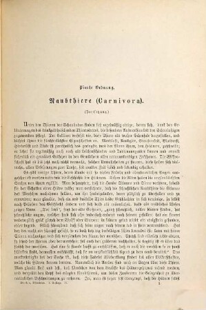Brehms Thierleben : allgemeine Kunde des Thierreichs, 2. Abt. 1, Säugethiere ; Bd. 2, Raubthiere, Kerfjäger, Nager, Zahnarme, Beutel- und Gabelthiere