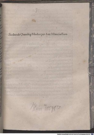 Scribendi orandique modus : mit Widmungsbrief des Autors an Valerius Crispinus, Venedig »decimo nono cal. Iunias« 1493