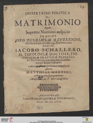 Dissertatio Politica De Matrimonio