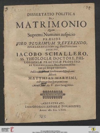 Dissertatio Politica De Matrimonio