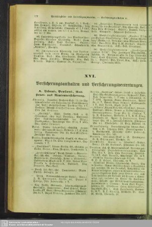 XVI. Versicherungs-Anstalten und Versicherungs-Vertretungen
